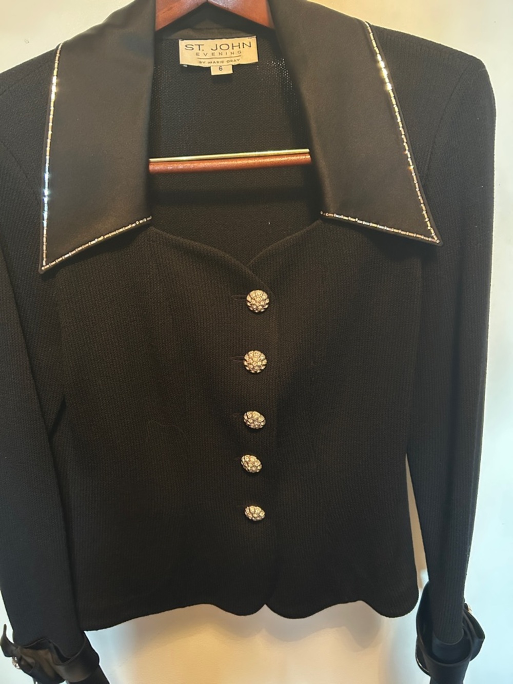 St. John Black Beaded Collar Knit Blazer